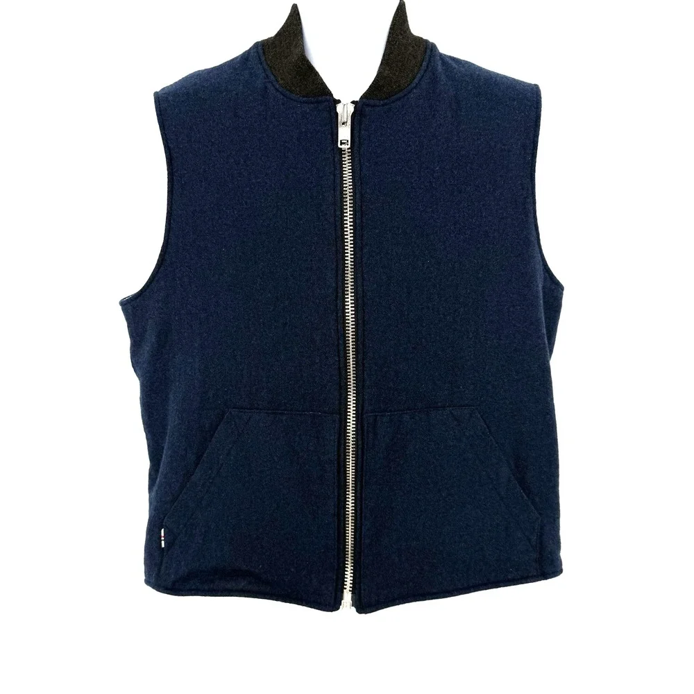 Maison Kitsuné Virgin Wool Zip Vest Blue Lined Made in‎ Slovenia XL FW15M241